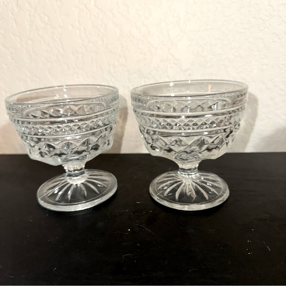 VTG 2Anchor‎ Hocking WEXFORD Diamond Pattern Glass Footed Sherbet Ice Cream Cups